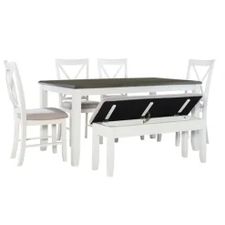 Dining Sets-Kirkland's Home Gray And White Upholstered Wood 6-Pc. Dining Set Gray/White