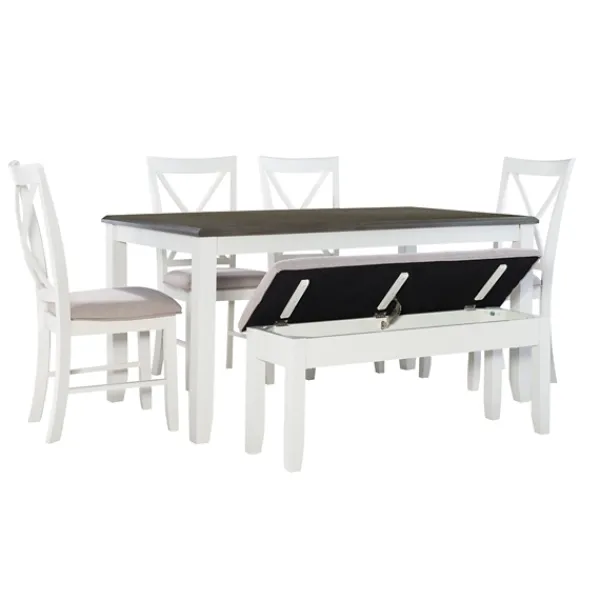 Dining Sets-Kirkland's Home Gray And White Upholstered Wood 6-Pc. Dining Set Gray/White