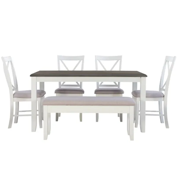 Dining Sets-Kirkland's Home Gray And White Upholstered Wood 6-Pc. Dining Set Gray/White