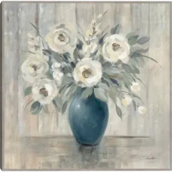 Canvas Art-Kirkland's Home Gray Barn Floral Framed Canvas Art Print Gray/Blue