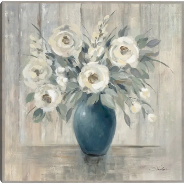 Canvas Art-Kirkland's Home Gray Barn Floral Framed Canvas Art Print Gray/Blue
