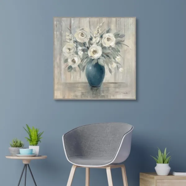 Canvas Art-Kirkland's Home Gray Barn Floral Framed Canvas Art Print Gray/Blue