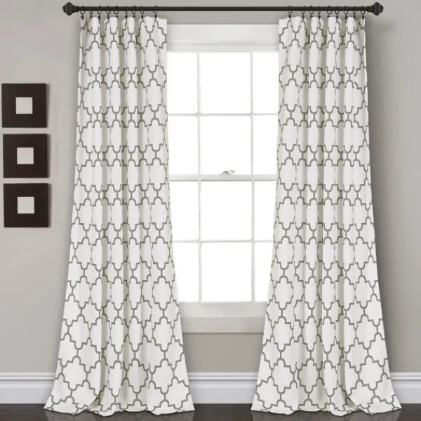 Curtains & Drapes-Kirkland's Home Gray Bella Curtain Panel Set, 84 In. Gray/White