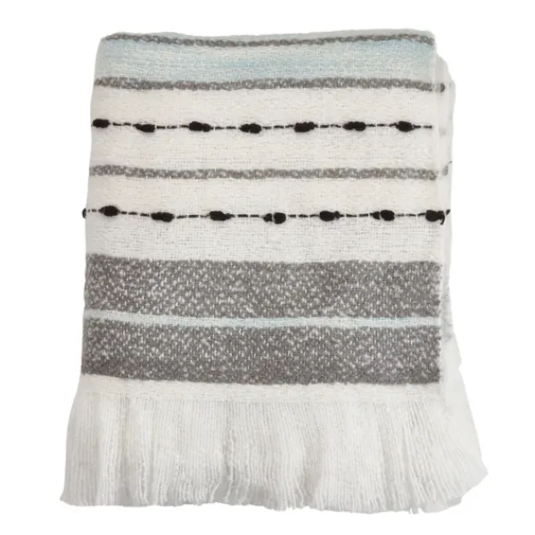 Blankets & Throws-Kirkland's Home Gray Blue Multi Stripe Throw Blanket White