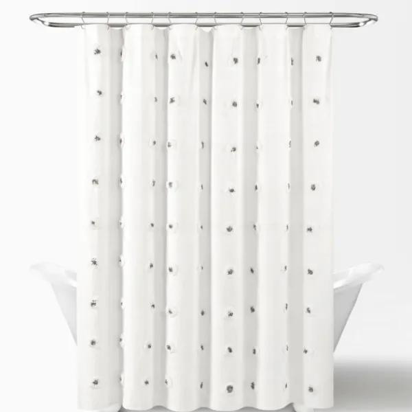 Shower Curtains-Kirkland's Home Gray Boho Tufted Circles Shower Curtain Gray/White