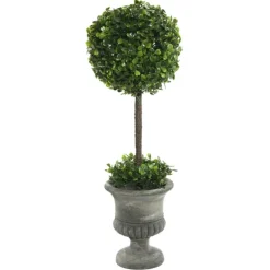 Trees & Topiaries-Kirkland's Home Gray Boxwood Pedestal Urn Topiary, 2 Ft.