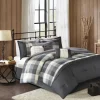 Comforters-Kirkland's Home Gray Buffalo Check King 7-Pc. Comforter Set Gray/White