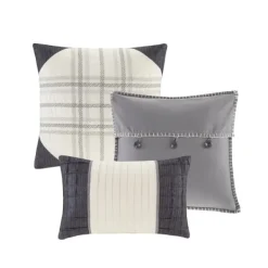Comforters-Kirkland's Home Gray Buffalo Check King 7-Pc. Comforter Set Gray/White