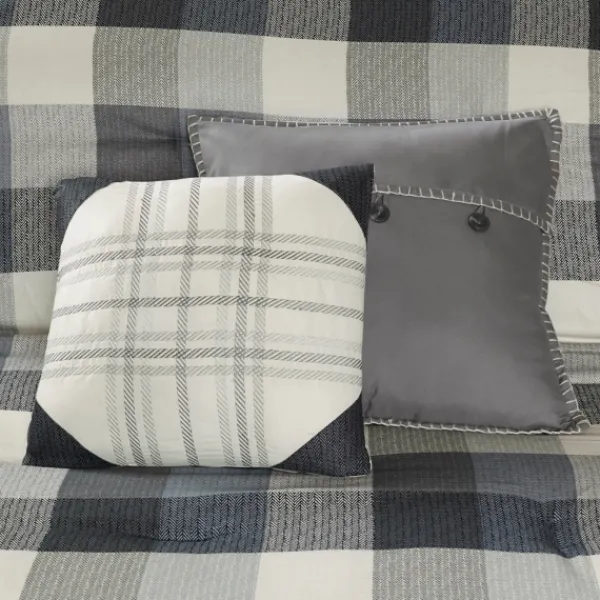 Comforters-Kirkland's Home Gray Buffalo Check King 7-Pc. Comforter Set Gray/White