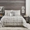 Comforters-Kirkland's Home Gray Buffalo Check 5-Pc. King Comforter Set Gray/White