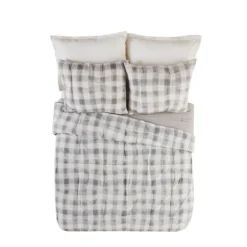 Comforters-Kirkland's Home Gray Buffalo Check 5-Pc. King Comforter Set Gray/White
