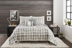 Comforters-Kirkland's Home Gray Buffalo Check 5-Pc. Queen Comforter Set Gray/White