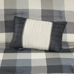Comforters-Kirkland's Home Gray Buffalo Herringbone Queen 7-Pc. Comforter Set Gray/White/Blue