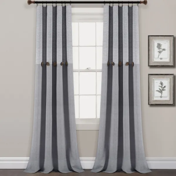 Curtains & Drapes-Kirkland's Home Gray Button And Stripe Curtain Panel Set, 95 In. Gray/White