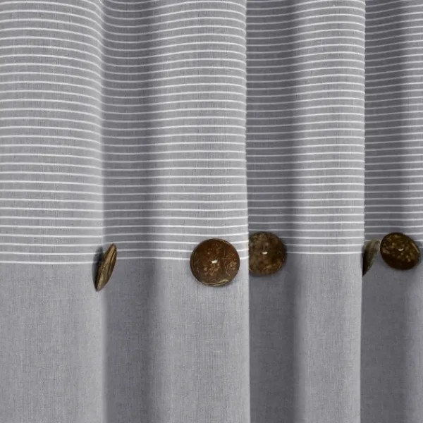 Curtains & Drapes-Kirkland's Home Gray Button And Stripe Curtain Panel Set, 95 In. Gray/White