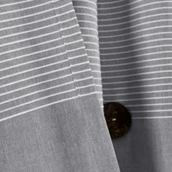 Curtains & Drapes-Kirkland's Home Gray Button And Stripe Curtain Panel Set, 95 In. Gray/White