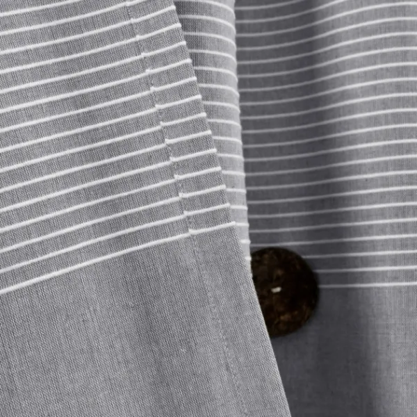 Curtains & Drapes-Kirkland's Home Gray Button And Stripe Curtain Panel Set, 95 In. Gray/White
