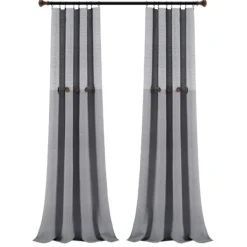 Curtains & Drapes-Kirkland's Home Gray Button And Stripe Curtain Panel Set, 95 In. Gray/White