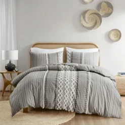 Comforters-Kirkland's Home Gray Chenille Tufted California King Comforter Set Gray/White