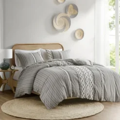 Comforters-Kirkland's Home Gray Chenille Tufted California King Comforter Set Gray/White