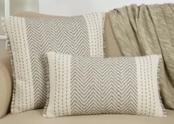 Pillows-Kirkland's Home Gray Chevron Long Stitch Lumbar Throw Pillow Gray/White