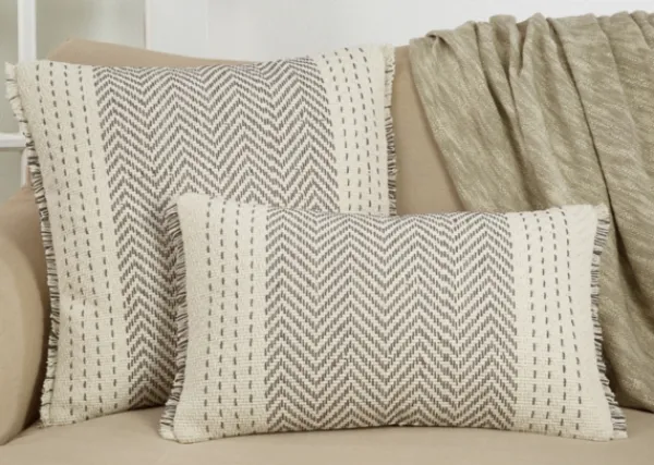 Pillows-Kirkland's Home Gray Chevron Long Stitch Lumbar Throw Pillow Gray/White