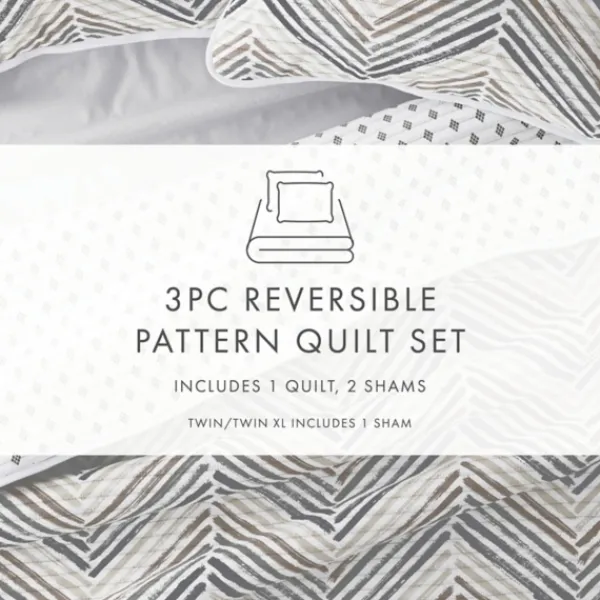 Quilts-Kirkland's Home Gray Chevron Reversible 3-Pc. King Quilt Set Gray/White