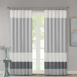 Curtains & Drapes-Kirkland's Home Gray Color Block Striped Curtain Panel, 84 In. Gray/White