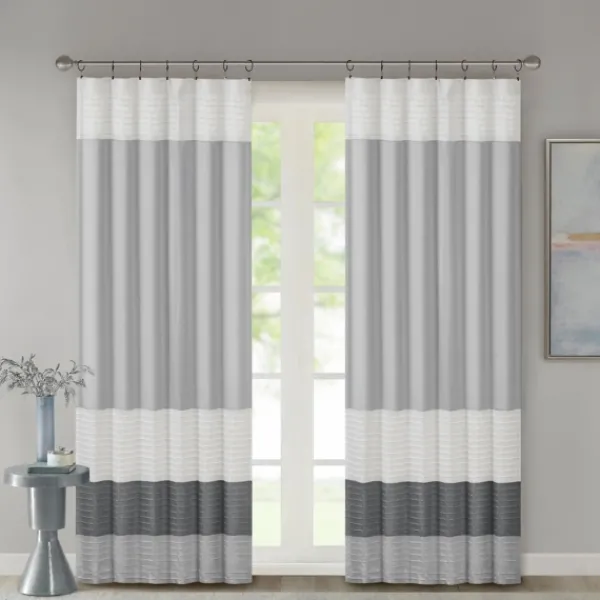 Curtains & Drapes-Kirkland's Home Gray Color Block Striped Curtain Panel, 84 In. Gray/White