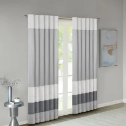Curtains & Drapes-Kirkland's Home Gray Color Block Striped Curtain Panel, 84 In. Gray/White
