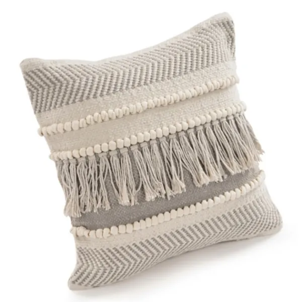 Pillows-Kirkland's Home Gray Comfort Fringe Pillow Gray/Ivory
