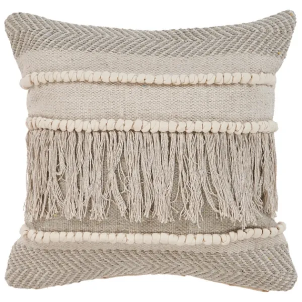 Pillows-Kirkland's Home Gray Comfort Fringe Pillow Gray/Ivory