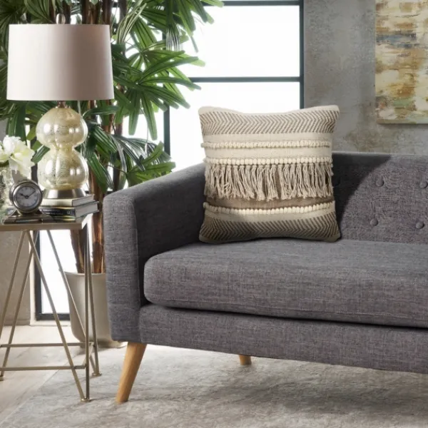 Pillows-Kirkland's Home Gray Comfort Fringe Pillow Gray/Ivory