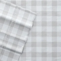 Bed Sheets-Kirkland's Home Gray Country Plaid 4-Pc. California King Sheet Set Gray/White