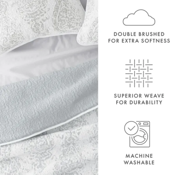 Quilts-Kirkland's Home Gray Damask Reversible 3-Pc. Queen Quilt Set Gray/White