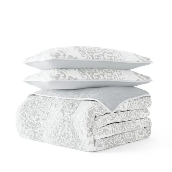 Quilts-Kirkland's Home Gray Damask Reversible 3-Pc. King Quilt Set Gray/White