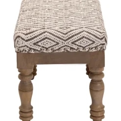 Benches & Ottomans-Kirkland's Home Gray Diamond Upholstered Ottoman Gray/Ivory