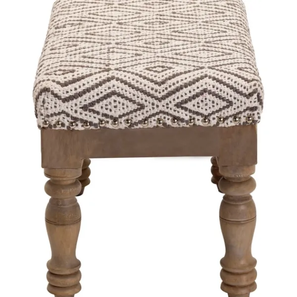 Benches & Ottomans-Kirkland's Home Gray Diamond Upholstered Ottoman Gray/Ivory