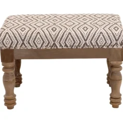 Benches & Ottomans-Kirkland's Home Gray Diamond Upholstered Ottoman Gray/Ivory