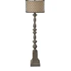 Floor Lamps-Kirkland's Home Gray Distressed Metal Encased Shade Floor Lamp Tan