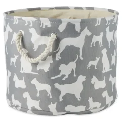 Baskets & Boxes-Kirkland's Home Gray Dog Show Round Storage Bin, 18 In. Gray/White