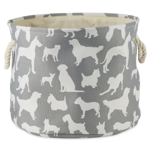 Baskets & Boxes-Kirkland's Home Gray Dog Show Round Storage Bin, 18 In. Gray/White