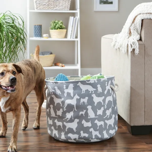 Baskets & Boxes-Kirkland's Home Gray Dog Show Round Storage Bin, 18 In. Gray/White