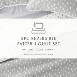 Quilts-Kirkland's Home Gray Dotted Reversible 3-Pc. Queen Quilt Set Gray/White