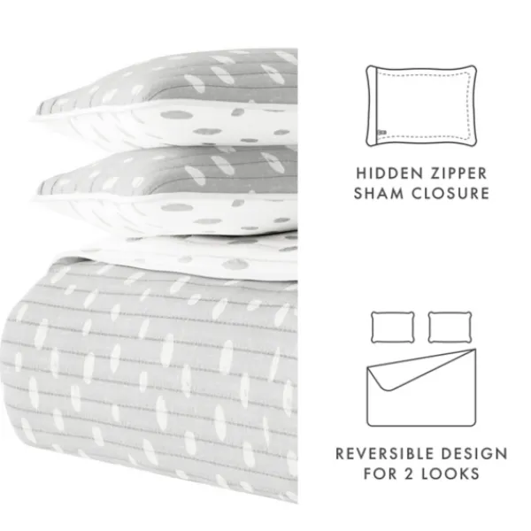 Quilts-Kirkland's Home Gray Dotted Reversible 3-Pc. King Quilt Set Gray/White