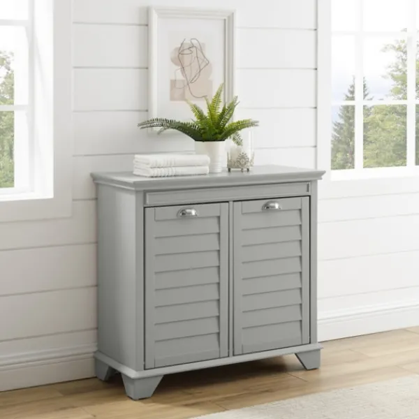 Bathroom Furniture-Kirkland's Home Gray Double Linen Hamper