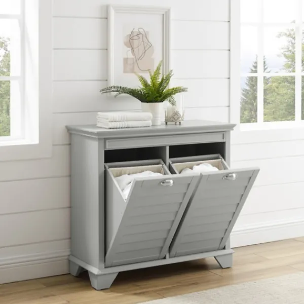 Bathroom Furniture-Kirkland's Home Gray Double Linen Hamper