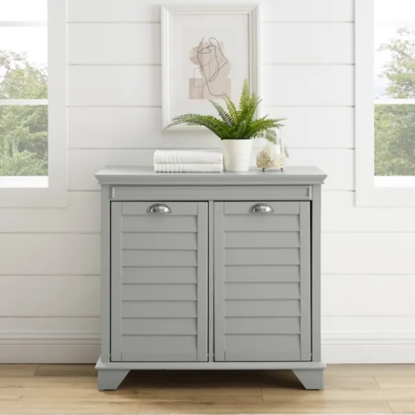 Bathroom Furniture-Kirkland's Home Gray Double Linen Hamper