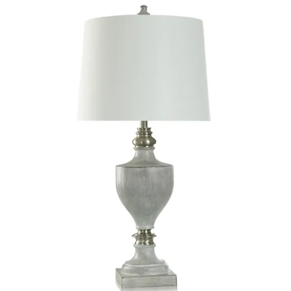Table Lamps-Kirkland's Home Gray Faux Wood And Silver Table Lamp White