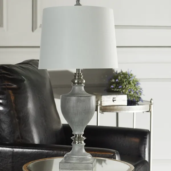 Table Lamps-Kirkland's Home Gray Faux Wood And Silver Table Lamp White